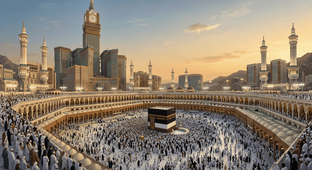 Modern Mecca skyline and holy site