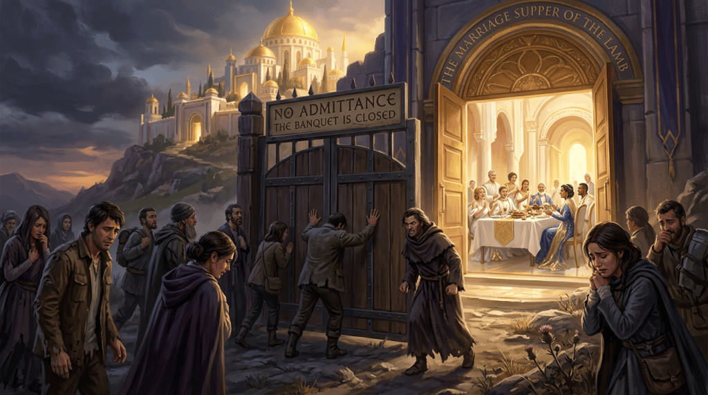“NO ADMITTANCE THE BANQUET IS CLOSED”; “THE MARRIAGE SUPPER OF THE LAMB”