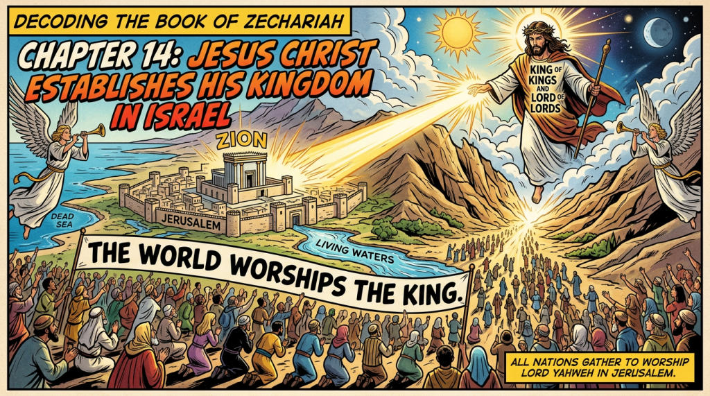 Decoding The Book of Zechariah. Chapter 14: Jesus Christ Establishes His Kingdom In Israel, The World Worships The King